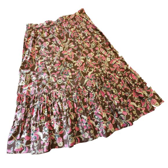 SAG HARBOR Cotton Maxi Skirt Boho Botanical Fairy Cottagecore Trad Tiered Sz M - Picture 1 of 7